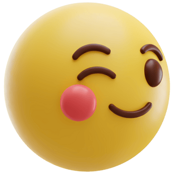 A yellow emoji with a wink and a pink cheek expressing a playful and friendly sentiment in a render on transparent background png