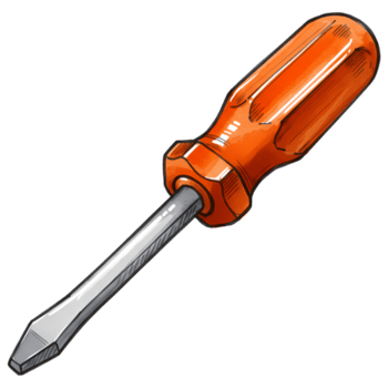 A single flathead screwdriver with an orange handle resting on a plain surface in a simple style on transparent background png