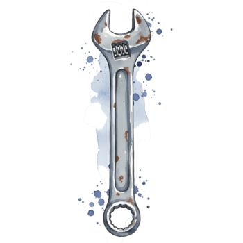 isolato regolabile chiave inglese con ruggine macchie e acquerello spruzzi su un' solido colore superficie arte su trasparente sfondo png