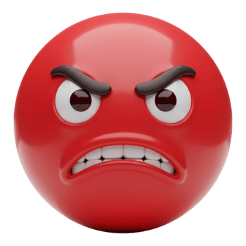 uma rendido imagem do uma vibrante carmesim emoji exibindo uma visível expressão do intenso raiva e frustração em transparente fundo png