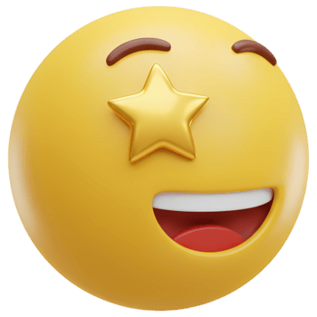 A yellow emoji with a star in its eye and a joyful expression on a plain setting in a digital render on transparent background png