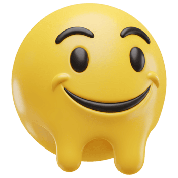 A melting yellow emoji with a happy expression and a transparent isolated background in a digital render on transparent background png
