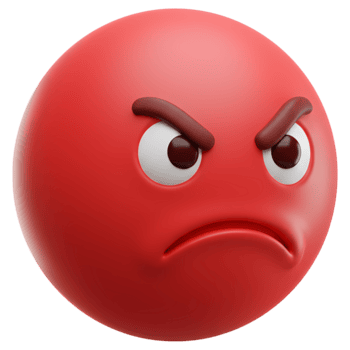 uma rendido imagem do uma vermelho emoji com sulcado sobrancelhas e uma descontente expressão em uma transparente área em transparente fundo png