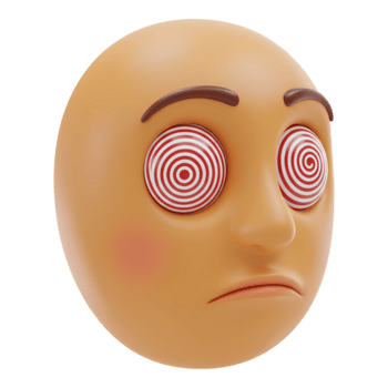 A face with spiral eyes and a sad expression against a plain backdrop in a rendered style view on transparent background png
