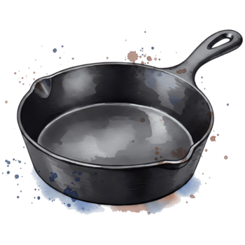 un sencillo ver de un metal sartén con un encargarse de en contra un llanura fondo y vistoso salpicar efecto en transparente antecedentes png