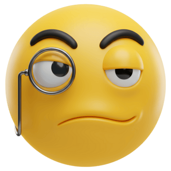 en gul emoji ansikte med en monokel och en skeptisk uttryck ser till de sida med Uppfostrad ögonbryn på transparent bakgrund png