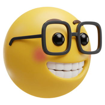 un' giallo emoji con bicchieri e un' Sorridi contro un' pianura fondale nel un' digitale interpretazione stile su trasparente sfondo png