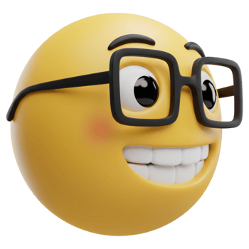 un' giallo emoji con bicchieri sorridente mostrando denti con un' arrossire su suo guancia nel un' semplice design su trasparente sfondo png