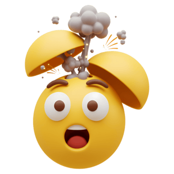 en överraskad emoji med dess huvud öppen och rök kommande ut representerar ett exploderande sinne begrepp på transparent bakgrund png