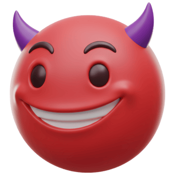 en röd emoji med lila horn och en leende på en transparent duk i en digital framställa stil på transparent bakgrund png