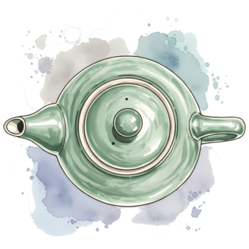 aéreo Visão do uma luz verde chaleira com uma tampa e bico; esquichar em uma aguarela respingo Projeto elemento arte em transparente fundo png