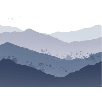 Layered mountain range in shades of blue with a textured effect and a serene and calming atmosphere on transparent background png