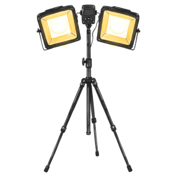 A drawing of a lighting setup with two square lights on a tripod against a solid color backdrop on transparent background png