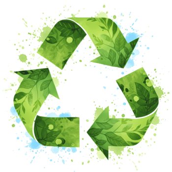 uma aguarela estilo reciclar símbolo com folhas padronizar em uma avião fundo com luz cor salpicos em transparente fundo png