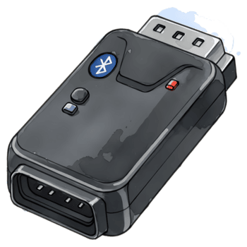 A gray adapter with a usb connector and a bluetooth symbol on a transparent area of the image space on transparent background png