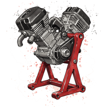 un' dettagliato motore su un' rosso In piedi con visibile componenti e un' stilizzato aspetto nel un' disegno stile su trasparente sfondo png