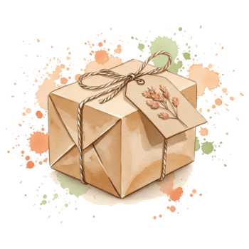 en insvept paket med snöre och en märka terar en botanisk design på en färgrik befläckade duk på transparent bakgrund png