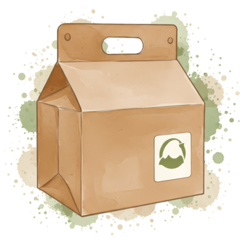 en kartong låda med en hantera och en återvinna symbol på en befläckade vattenfärg stil bakgrund design konst på transparent bakgrund png