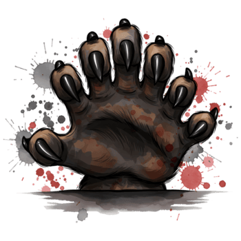 A skeletal hand with visible bones against a pixelated and neutral color splatter like background art on transparent background png