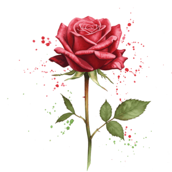 en enda röd reste sig med grön löv och stam mot en fast Färg digital konst tolkning stil se på transparent bakgrund png