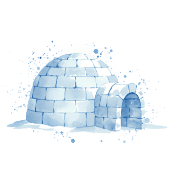 un' acquerello stile Immagine di un iglù con un Ingresso su un' trasparente strato mostrando ghiaccio blocchi su trasparente sfondo png