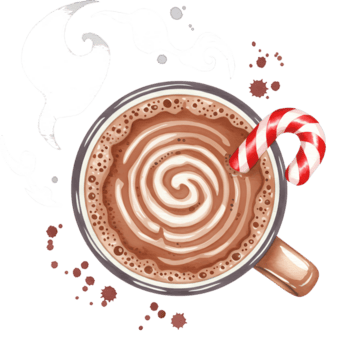 aéreo Visão do uma caneca com cacau e açoitado creme e uma doce bengala em uma simples fundo Projeto em transparente fundo png