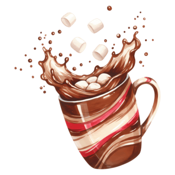 un' boccale di caldo cioccolato con marshmallows spruzzi su e galleggiante in giro su un' pianura sfondo su trasparente sfondo png