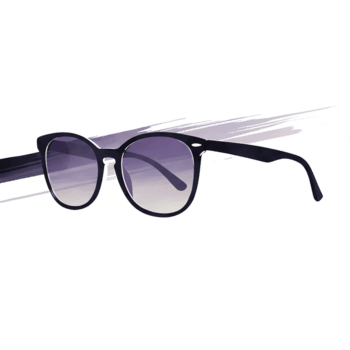 A pair of eyewear with a gradient lens and a frame resting on a surface with a neutral tone effect on transparent background png