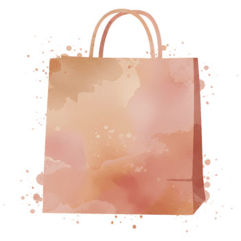 en vattenfärg stil teckning av en persika färgad handla väska med handtag och en enkel design effekt runt om den på transparent bakgrund png