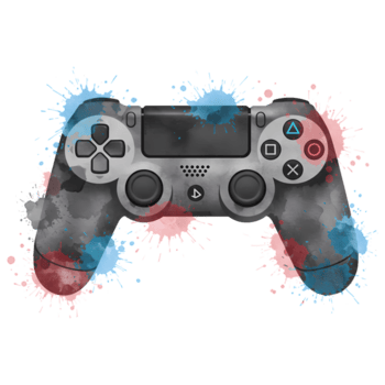 grigio gioco controllore con spruzzi di blu e rosso dipingere la creazione di un' acquerello effetto su trasparente su trasparente sfondo png