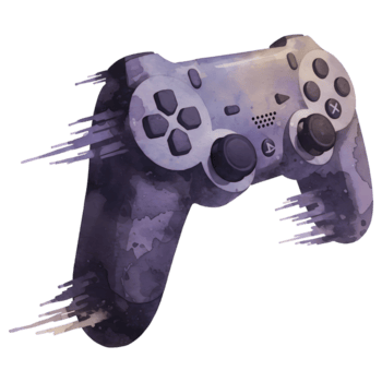 Artistic rendering of a game controller with a watercolor texture and pixelated edge effect style on transparent background png