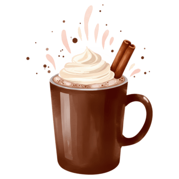 uma caneca do quente chocolate com açoitado creme e uma canela bastão com decorativo granulados por aí isto em transparente fundo png