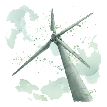 låg vinkel se av en vind turbin med tre blad mot en molnig himmel konstnärlig tolkning stil på transparent bakgrund png