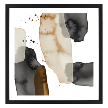Abstract art featuring beige and gray watercolor shapes in a square frame with a neutral palette on transparent background png