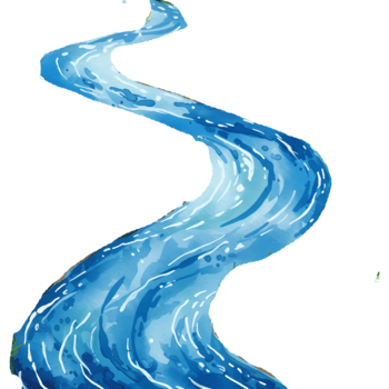 A winding stream of light blue water flowing across a plain surface with a clear transparent area around it on transparent background png