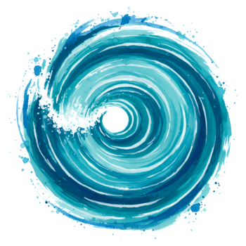 A swirling vortex of blue and turquoise hues creating a mesmerizing circular abstract design element on transparent background png