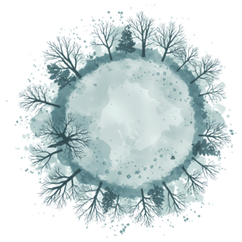 en cirkulär vinter- scen med bar träd och djur- spår i de Centrum område av de bild se på transparent bakgrund png