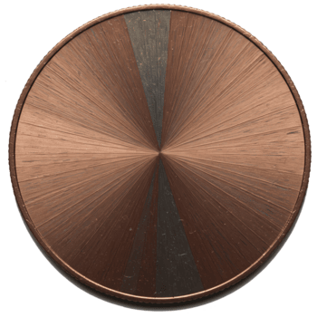 un cobre moneda con radial modelo emanando desde el centrar y un gris raya en el parte superior lado en transparente antecedentes png