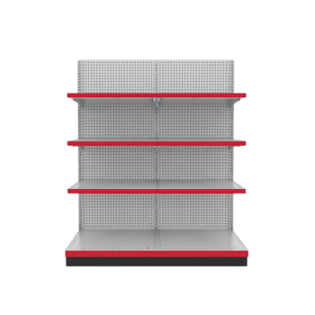 pulito presentazione di un vuoto Al dettaglio Schermo scaffalature unità con rosso Accenti su un' trasparente png