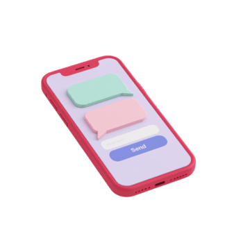 Modern smartphone displaying a user interface with colorful messaging app elements isolated png