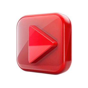A red triangular play button with bevel edges, inside a semi-transparent rounded square png