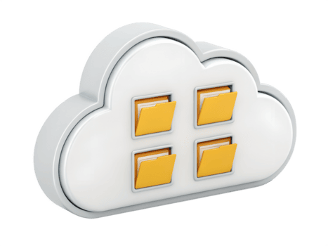 3D cloud storage icon, cloud with multiple files inside, isolated on a transparent background png