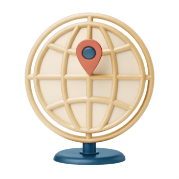 A 3D-style icon of a globe with a location pin, centered png