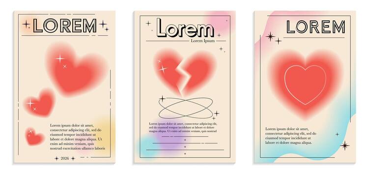 romántico corazón tarjetas conjunto en suave malla degradado estilo con moderno mínimo diseño vector