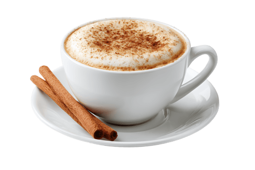 köstlich Cappuccino mit Zimt und Zimt Stöcke isoliert auf transparent Hintergrund png