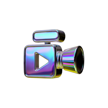 kleurrijk 3d camera icoon met Speel knop. symboliseert digitaal media en inhoud creatie geïsoleerd Aan transparant achtergrond png