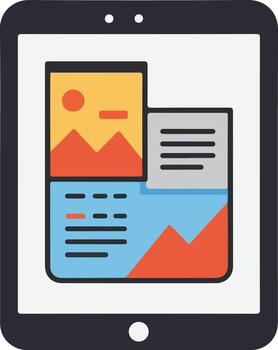 Tablet Displaying Data Visualization and Graphics. vector