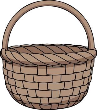 Empty Woven Basket with Handle Rustic Design. vector