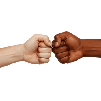 Unity in action fist bump between diverse individuals studio setting high-contrast lighting human connection. png