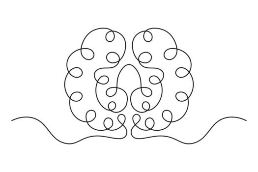 Minimalist Brain Art Single Line Continuous Drawing vector